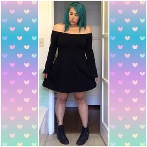 ASOS Black Off Shoulder Bell Sleeves Skater Dress